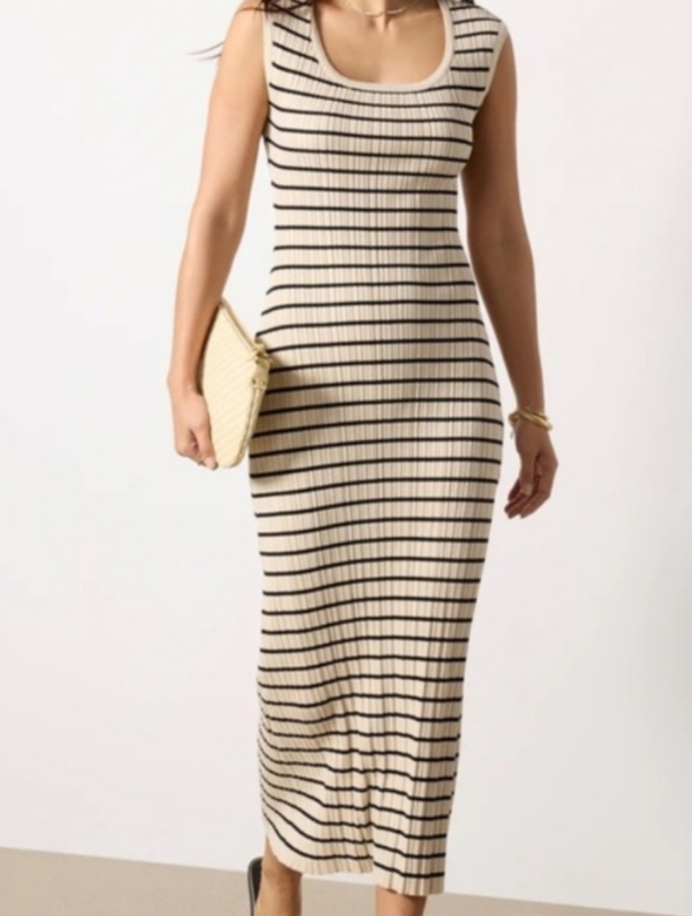 Z Supply Striped Ribbed Tank Maxi Dress Size L Cream & Black
